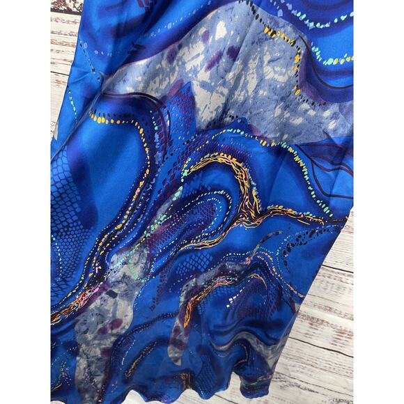 Heart & Hands Exclusives Dress Women's Large Blue Silk Sleeveless Maxi Abstract - Picture 4 of 10